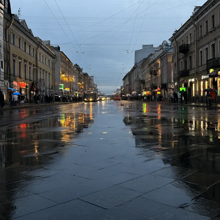 Вечерний Петербург после дождя — Qwen-Image 2.1